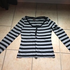 Grey & Black Striped LS Top
